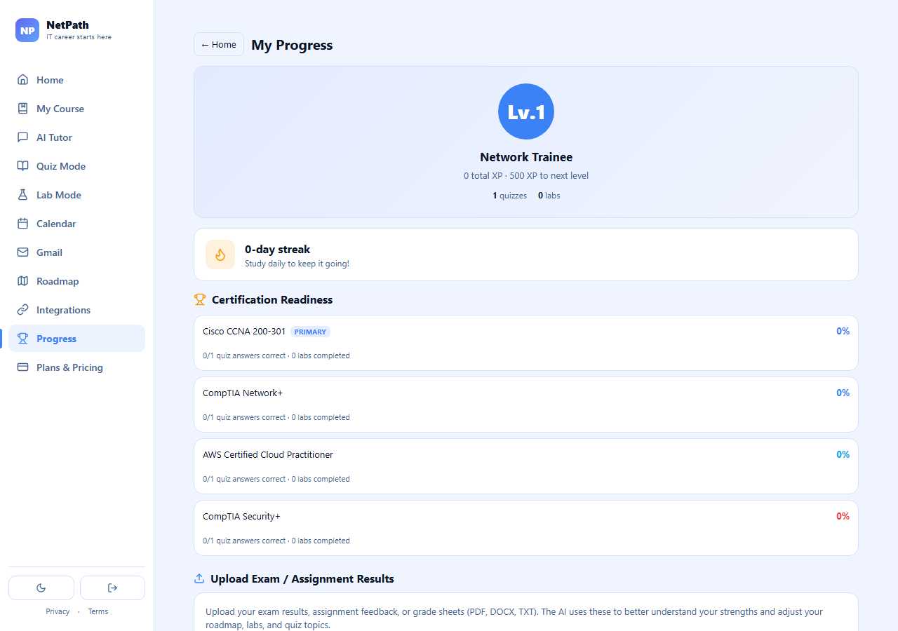 ItPath progress and streak tracking screen
